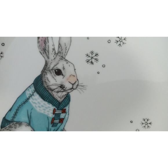 West Elm Rachel Kozlowski Dapper Animal Winter Rabbit Snowshoes Plate Salad - Picture 2 of 7